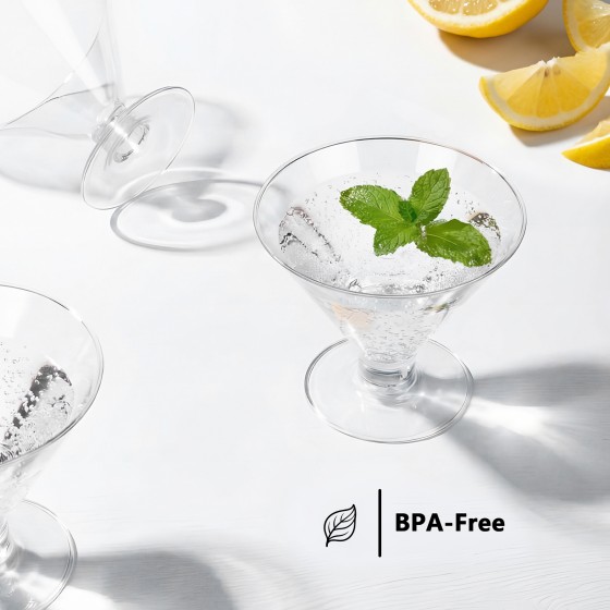 YOUBET 100 PCS Clear Plastic Martini Glasses - 5oz Disposable Cocktail Coupe Glasses for Parties & Gatherings & Weddings & Bars